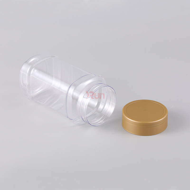 We provide wholesale PET jars for daily necessities in a plastic square jars style with custom plastic caps and Aluminum foil induction liner.